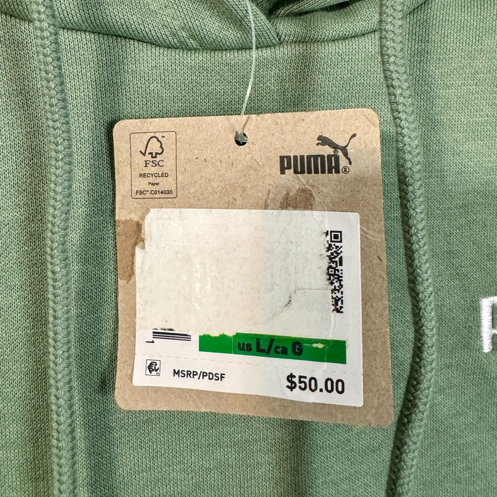 Puma Unisex Small Logo Green kangaroo pocket hoodie Size L - Picture 8 of 13